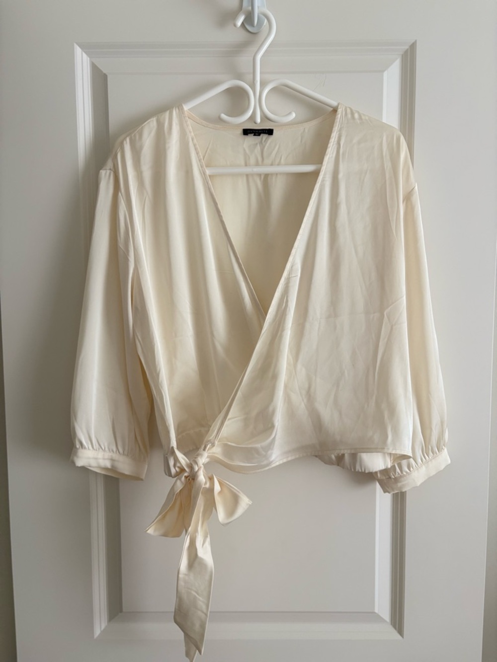 Dynamite Cream Wrap Tie Blouse